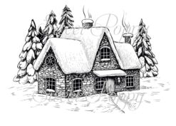 Small Winter Cottage stamp