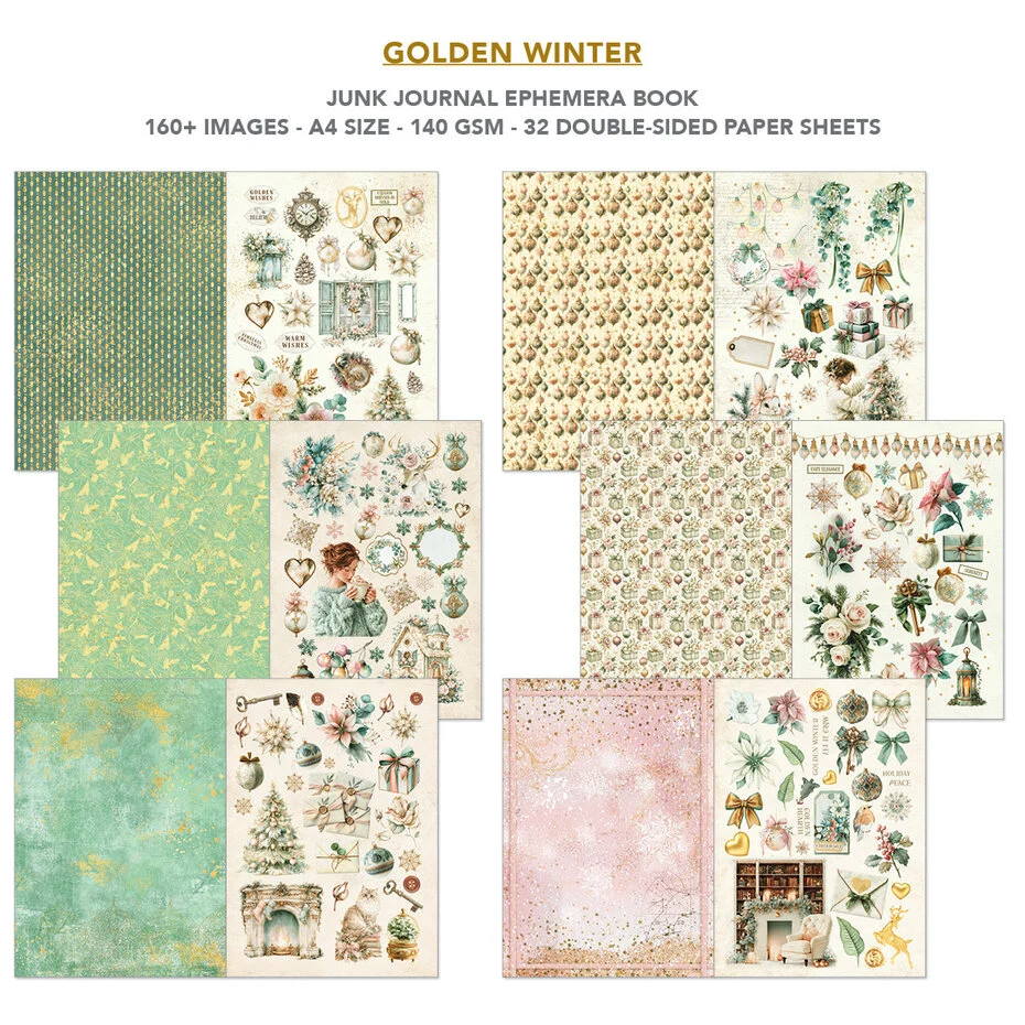 Golden Winter A4 Junk Journal Ephemera Book - Bilde 2