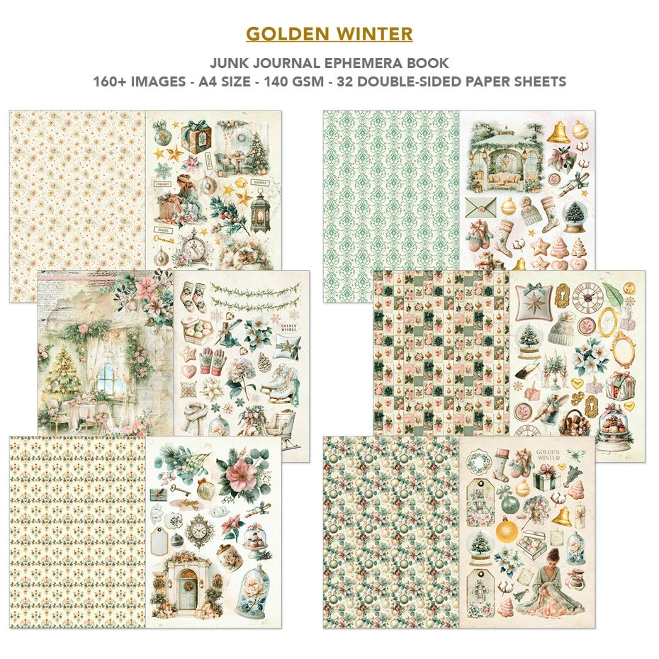 Golden Winter A4 Junk Journal Ephemera Book - Bilde 7