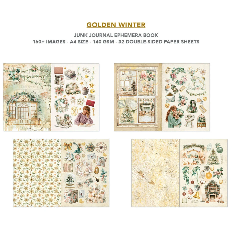 Golden Winter A4 Junk Journal Ephemera Book - Bilde 6