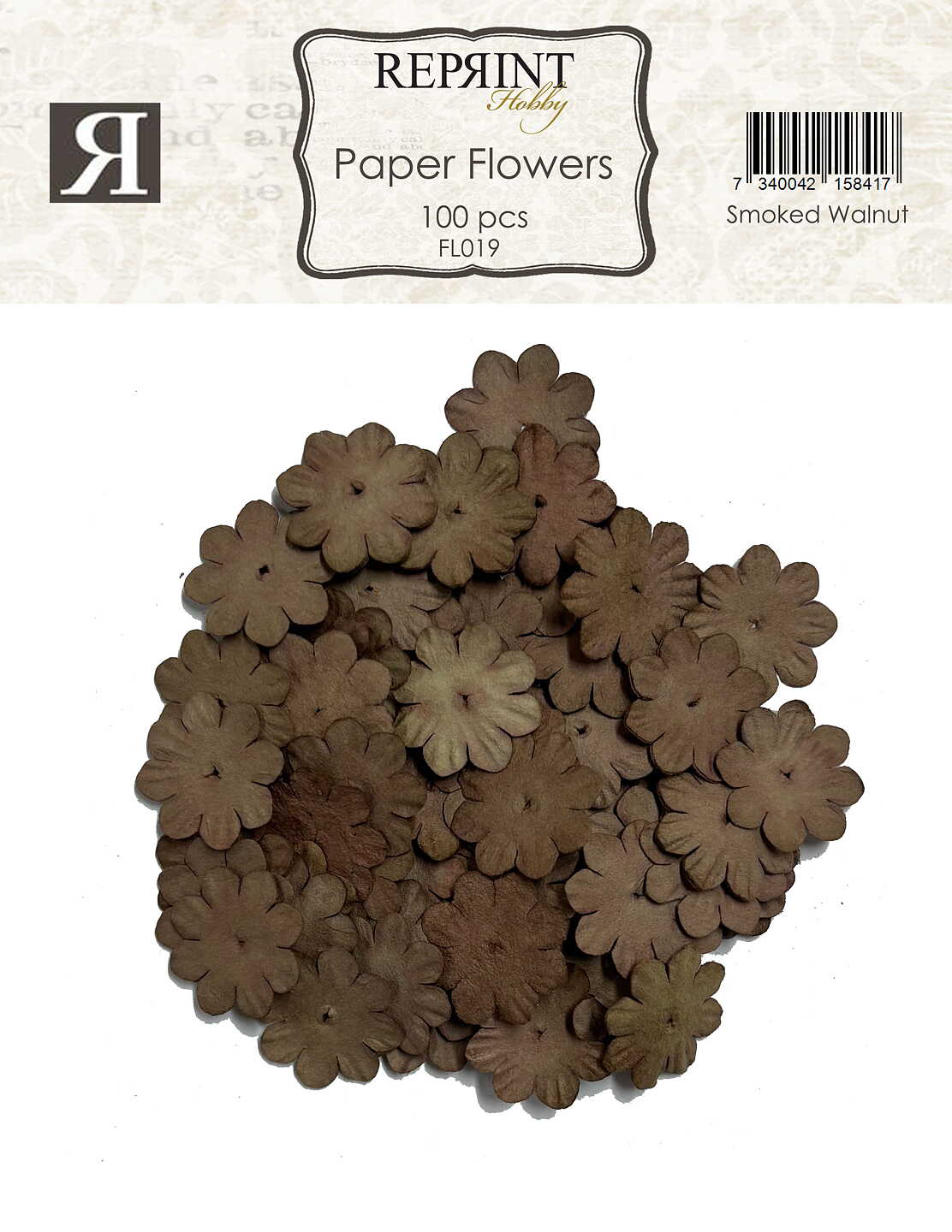 Smoked Walnut mini papirblomster 20mm, 100 stk.